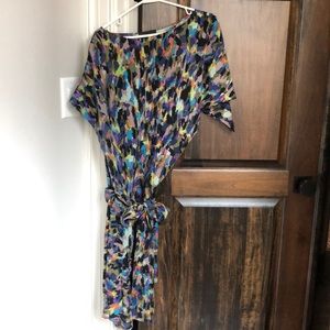 Multi color midi off shoulder dress.